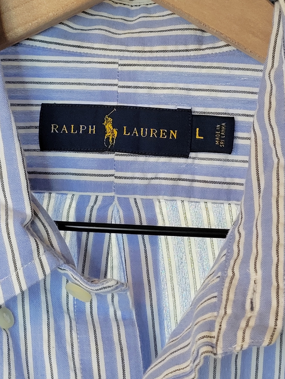Polo Ralph Lauren Pin Striped Classic Short Sleeve 100% Cotton Button Up Shirt L - Picture 5 of 6